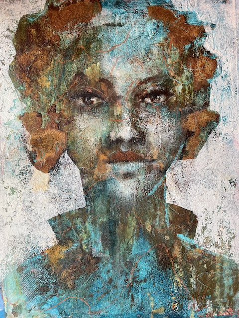 Portrait painted with Powerwax and acrylics